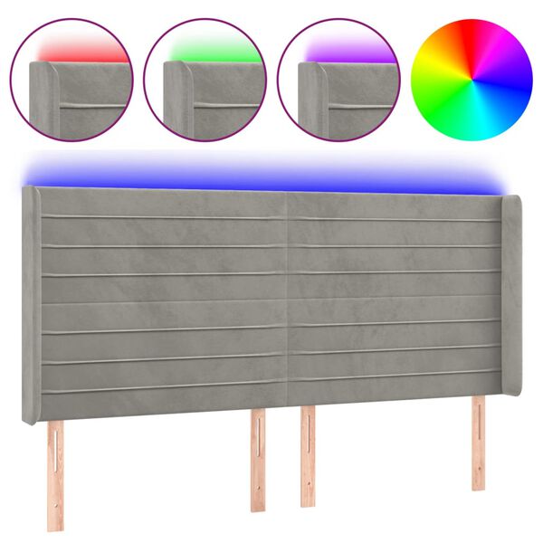 vidaXL Hoofdbord LED 203x16x118/128 cm fluweel lichtgrijs