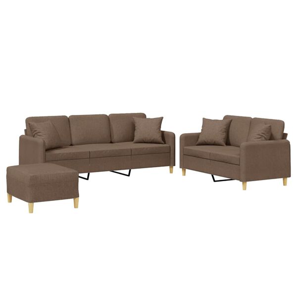 vidaXL 3-delige Loungeset met kussens stof bruin