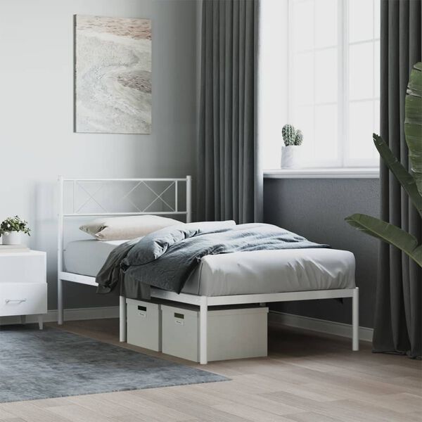 vidaXL Bedframe met hoofdbord metaal wit 107x203 cm
