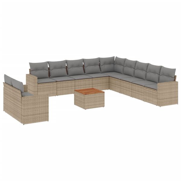vidaXL 12-delige Loungeset met kussens poly rattan gemengd beige