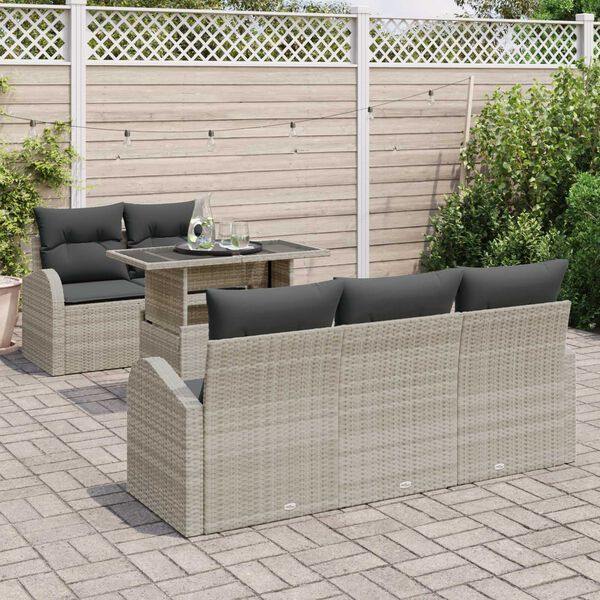 vidaXL Tuin Sofa Set met kussen 6 pcs Lichtgrijs poly rattan