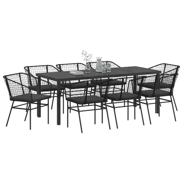 vidaXL Tuin Eetset 9 pcs Zwart poly rattan