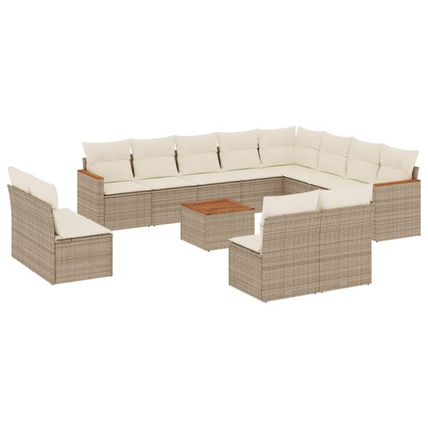 vidaXL 13-delige Loungeset met kussens poly rattan beige