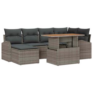 vidaXL Tuin Sofa Set 7 pcs Grijs Poly rattan en gepoedercoat staal