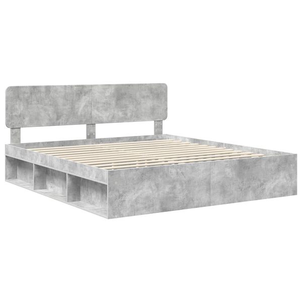 vidaXL Bedframe met hoofdeinde Beton 200 x 200 cm Massief grenenhout