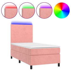 vidaXL Boxspring met matras en LED fluweel roze 90x200 cm