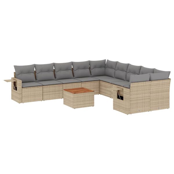 vidaXL 11-delige Tuinset met kussens poly rattan beige