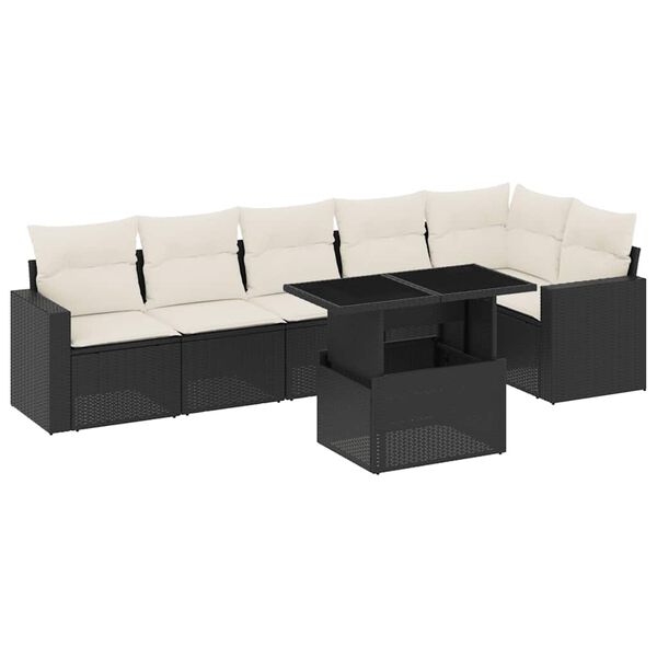 vidaXL 7-delige Loungeset met kussens poly rattan zwart