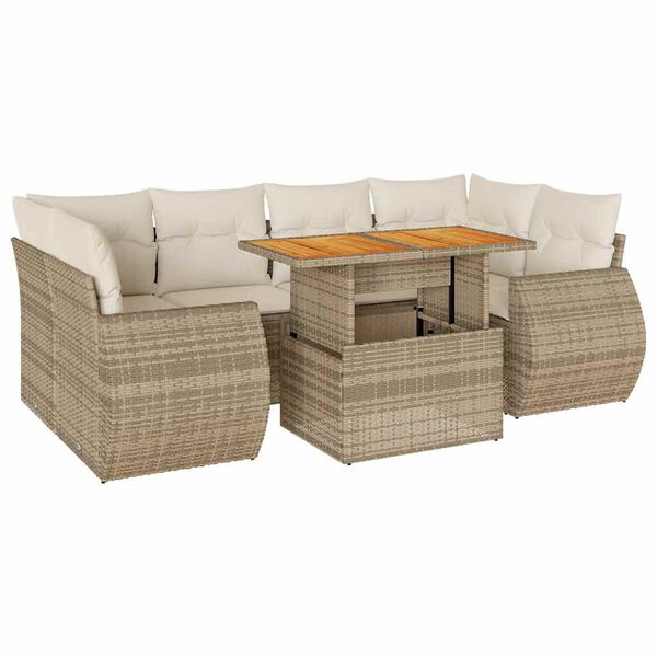 vidaXL 7-delige Loungeset met kussens poly rattan beige