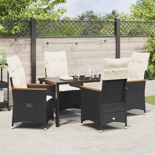 vidaXL Tuin eettafelset met kussen 5 pcs Zwart poly rattan