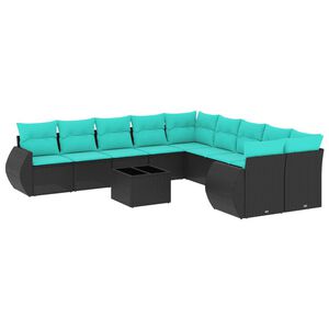 vidaXL 11-delige tuinbankset met kussens, zwart polyrotan