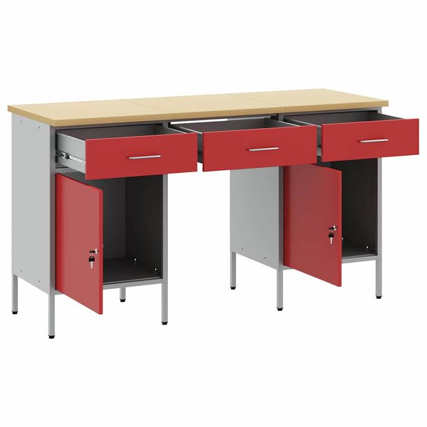 vidaXL Werk Cabinet met lade met opslag 3 pcs Rood 150 x 55 x 85 cm