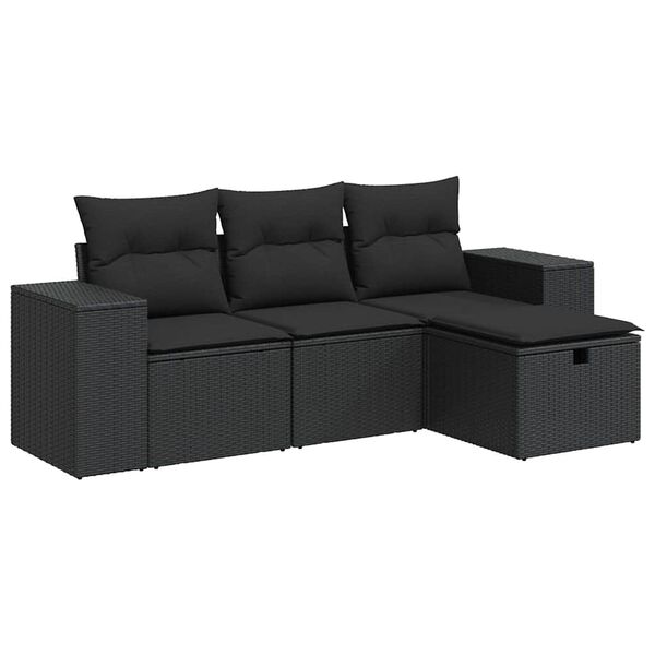 vidaXL 4-delige Loungeset met kussens poly rattan zwart