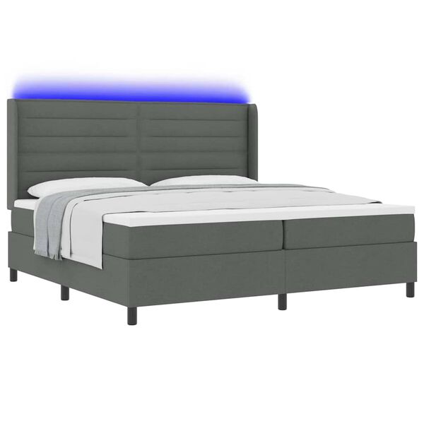 vidaXL LED Box Spring Bed met matras Donkergrijs 200 x 200 cm Stof