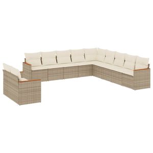 vidaXL 11-delige Tuinset met kussens poly rattan beige
