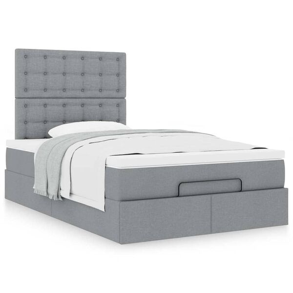 vidaXL Ottoman bed met matras 120x190 cm stof lichtgrijs