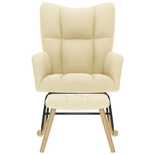 vidaXL Schommelstoel met voetenbank stof crèmekleurig