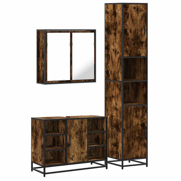 vidaXL 3-delige Badkamermeubelset bewerkt hout gerookt eikenkleurig