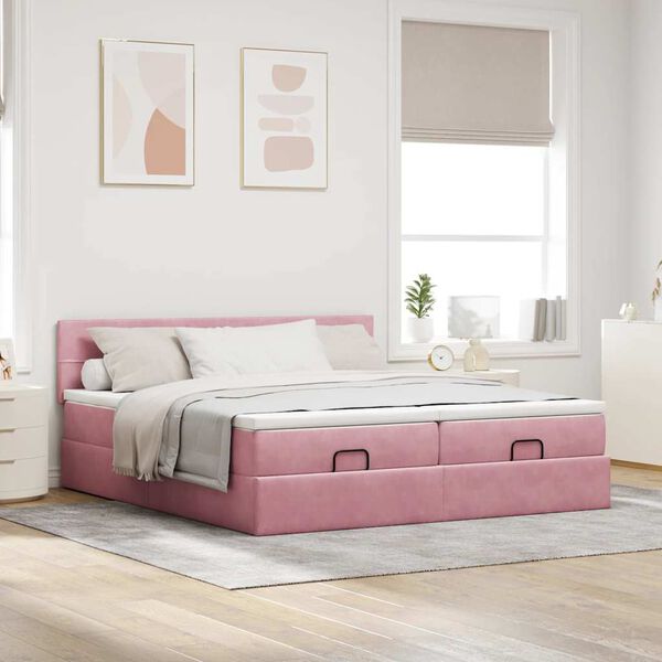 vidaXL Ottoman bed met matrassen 200x200cm fluweel roze