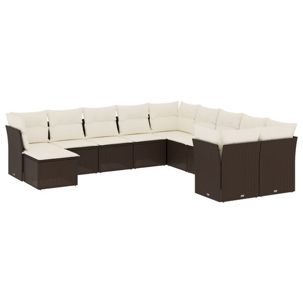 vidaXL 11-delige Loungeset met kussens poly rattan bruin