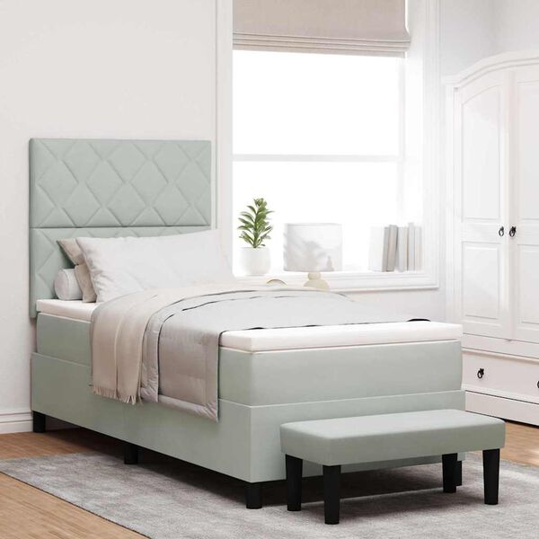 vidaXL Boxspring bed met matras Lichtgrijs 90 x 200 cm Fluweel