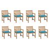 vidaXL Tuinstoelen 8 st met blauwe kussens massief teakhout
