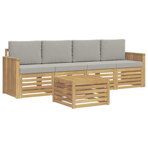 vidaXL Buiten bankenset 5 st Wit en Lichtgrijs Polyester