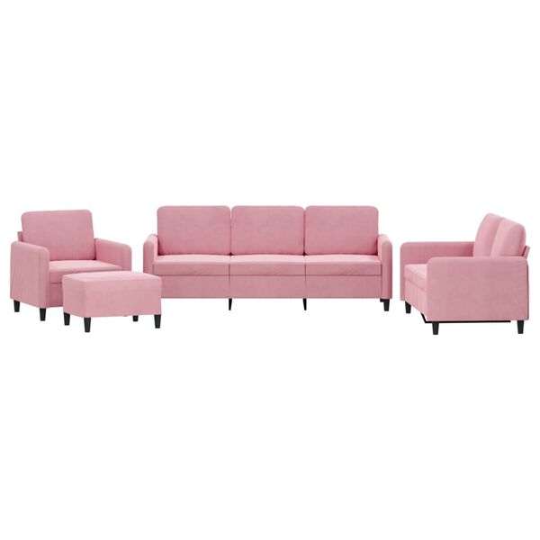 vidaXL 4-delige Loungeset fluweel roze