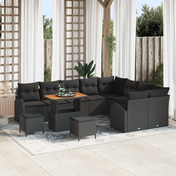 vidaXL Tuin Sofa Set met kussen 12 pcs Zwart Poly riet