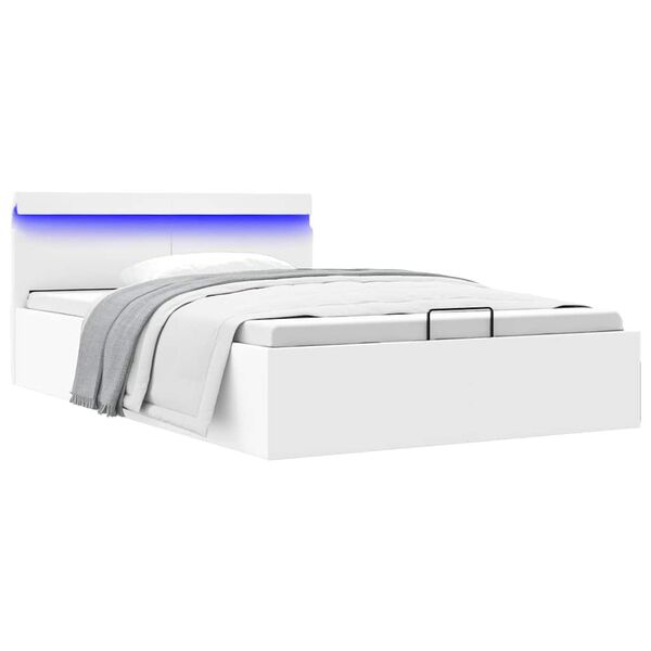vidaXL Bedframe met opslag hydraulisch LED kunstleer wit 120x200 cm