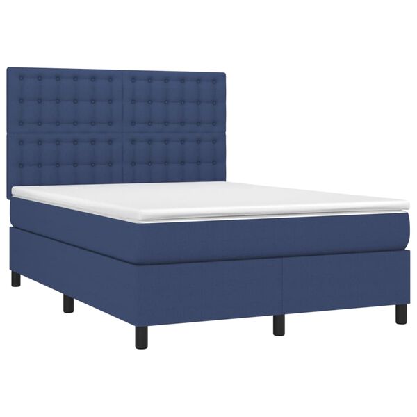 vidaXL Boxspring met matras en LED stof blauw 140x200 cm