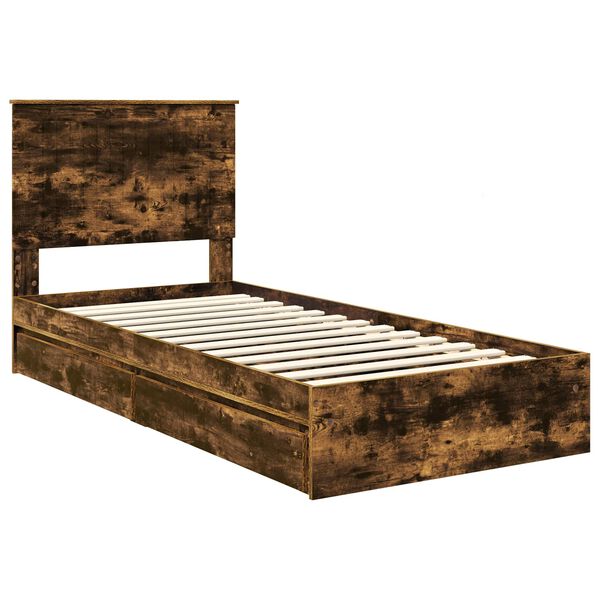 vidaXL Opslag bed met lade Gerookt eiken 90 x 190 cm Bewerkt hout