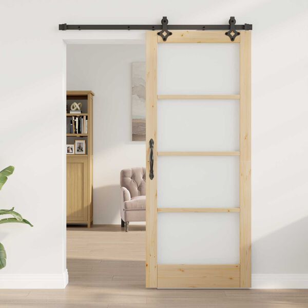 vidaXL Schuifdeur Naturel 83 x 202 cm Massief grenenhout en glas