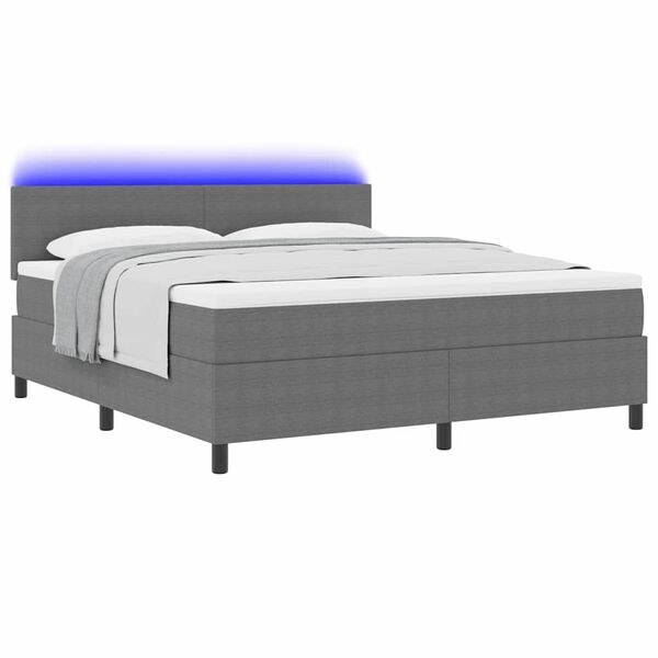 vidaXL LED Box Spring Bed Lichtgrijs en wit. 180 x 200 cm Katoen Stof