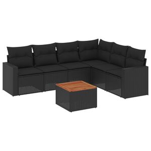 vidaXL 7-delige Loungeset met kussens poly rattan zwart