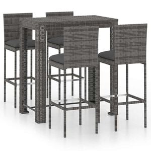 vidaXL 5-delige Tuinbarset met kussens poly rattan grijs