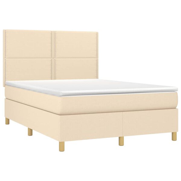 vidaXL Boxspring met matras en LED stof cr&egrave;mekleurig 140x200 cm