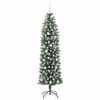 vidaXL Kunstmatige slanke kerstboom met 300 LED Groen en Wit 210 cm
