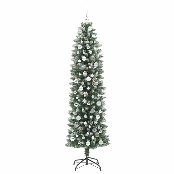vidaXL Kunstmatige slanke kerstboom met 300 LED Groen en Wit 210 cm