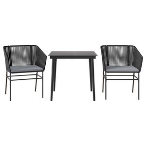 vidaXL 3-delige Tuinset met kussens poly rattan glas zwart