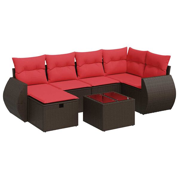 vidaXL 7-delige Loungeset met kussens poly rattan bruin