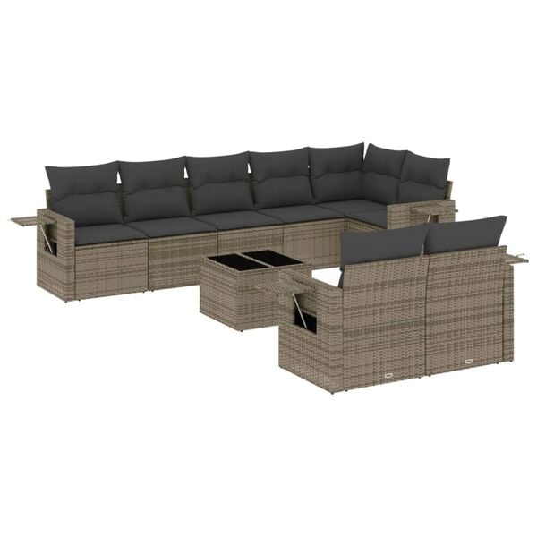 vidaXL 9-delige Loungeset met kussens poly rattan grijs