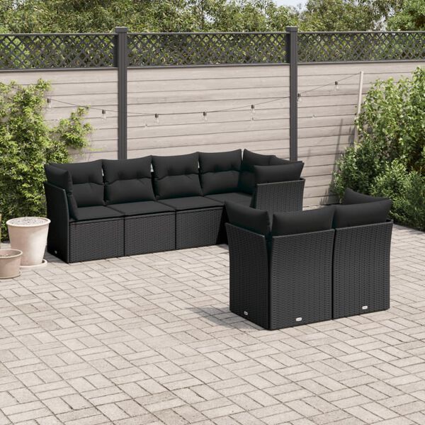 vidaXL 7-delige Loungeset met kussens poly rattan zwart
