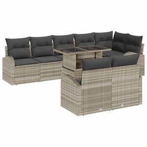 vidaXL Tuin Sofa Set met opslag 9 pcs Lichtgrijs Poly riet