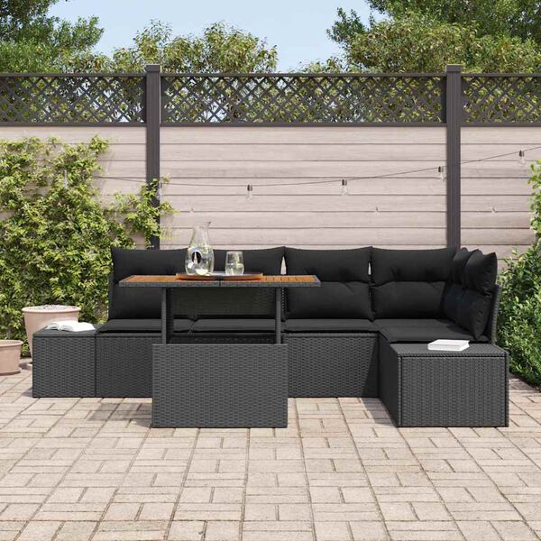 vidaXL Tuin Eetset met kussen met kussen 6 pcs Zwart en Bruin