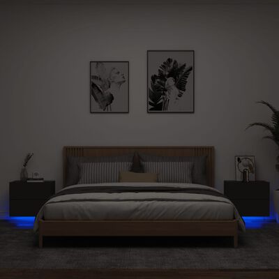 vidaXL Nachtkastjes met LED's 2 st wandgemonteerd zwart