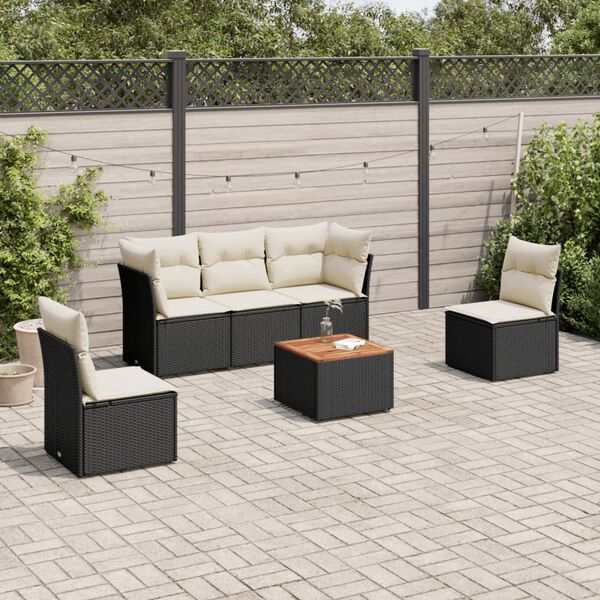 vidaXL 6-delige Loungeset met kussens poly rattan zwart