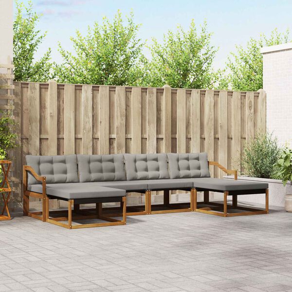 vidaXL Buiten bankenset met kussen 6 pcs Natuurlijk en Lichtgrijs