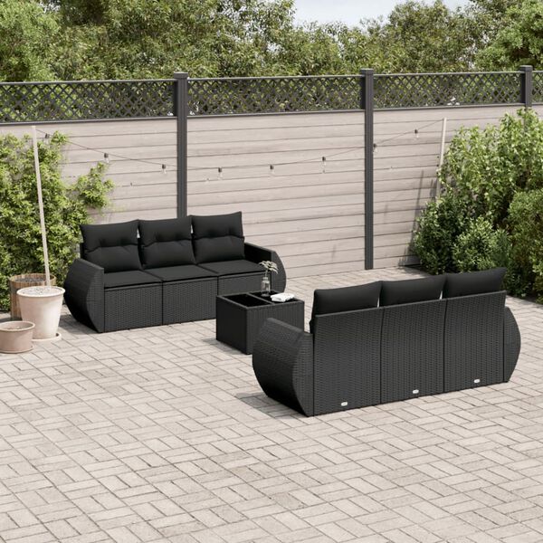 vidaXL 7-delige Loungeset met kussens poly rattan zwart