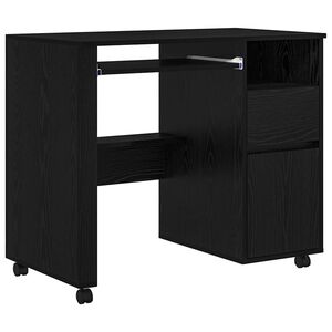 vidaXL Bureau met Wielen Zwart Eiken Bewerkt hout 91 x 50 x 77 cm